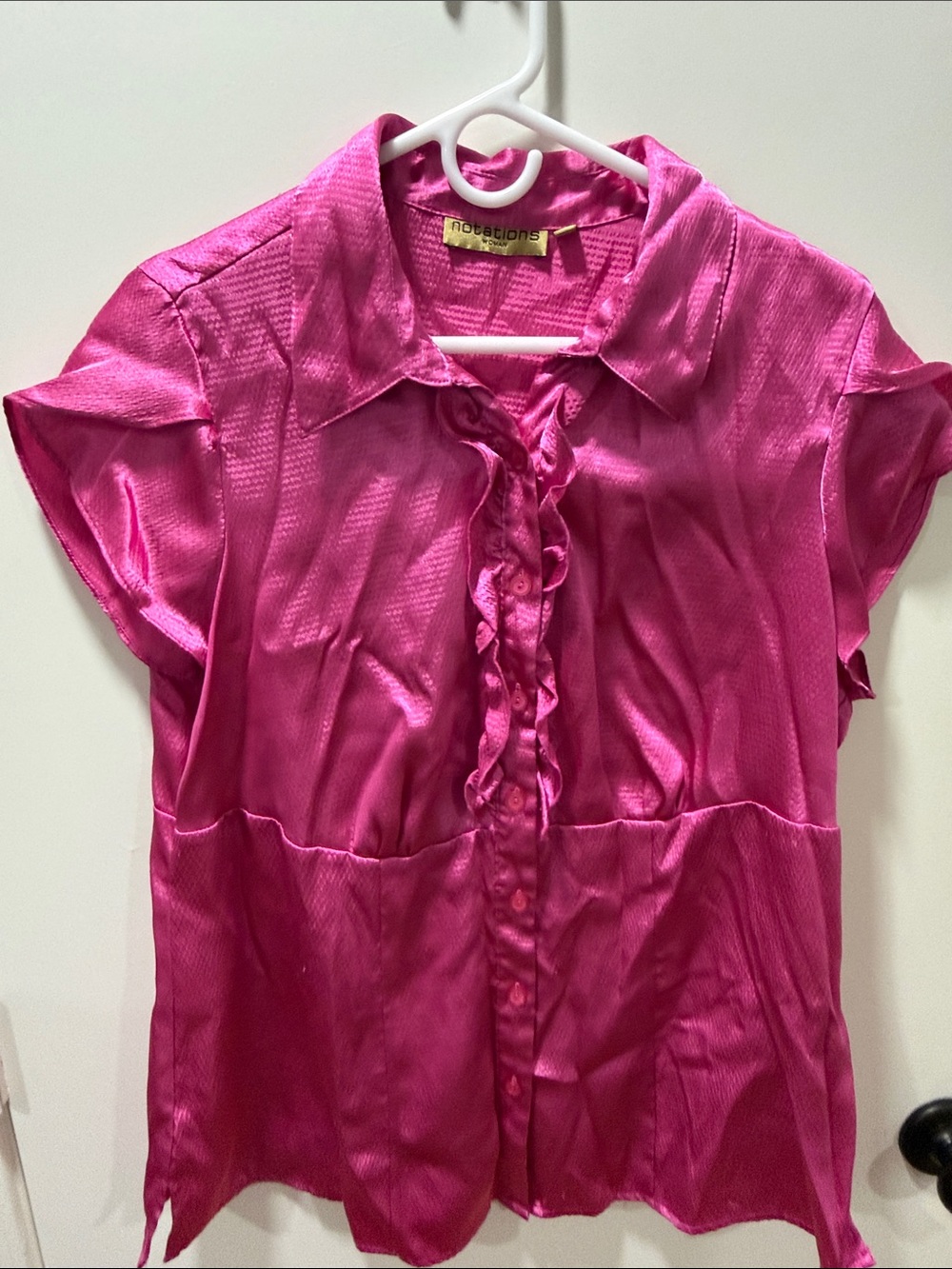 Fuchsia Short-Sleeve Ruffle-Front Blouse - Picture 4 of 8